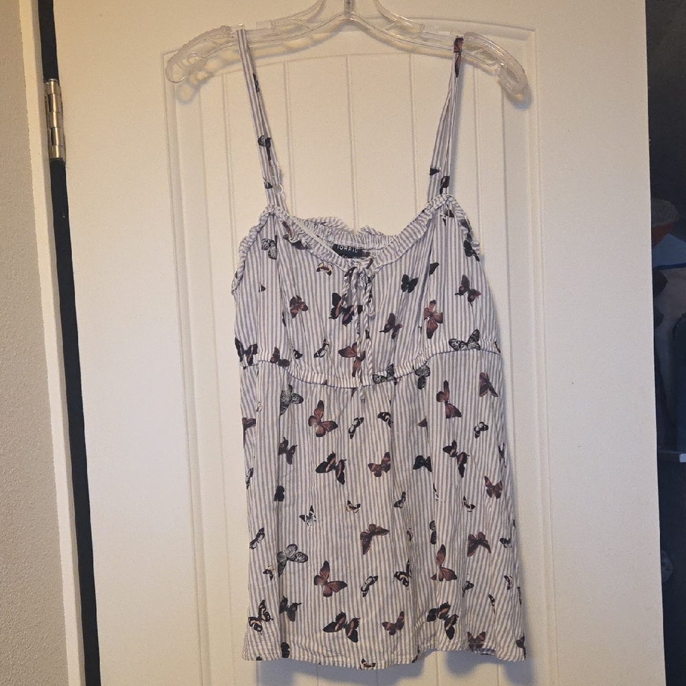 torrid White Striped Butterfly-Print Tank